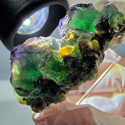 Cube de fluorite fantôme, zonal, muscovite, spécimen de tourmaline Schorl, Erongo, Namibie, 40 x 27 x 21 mm 