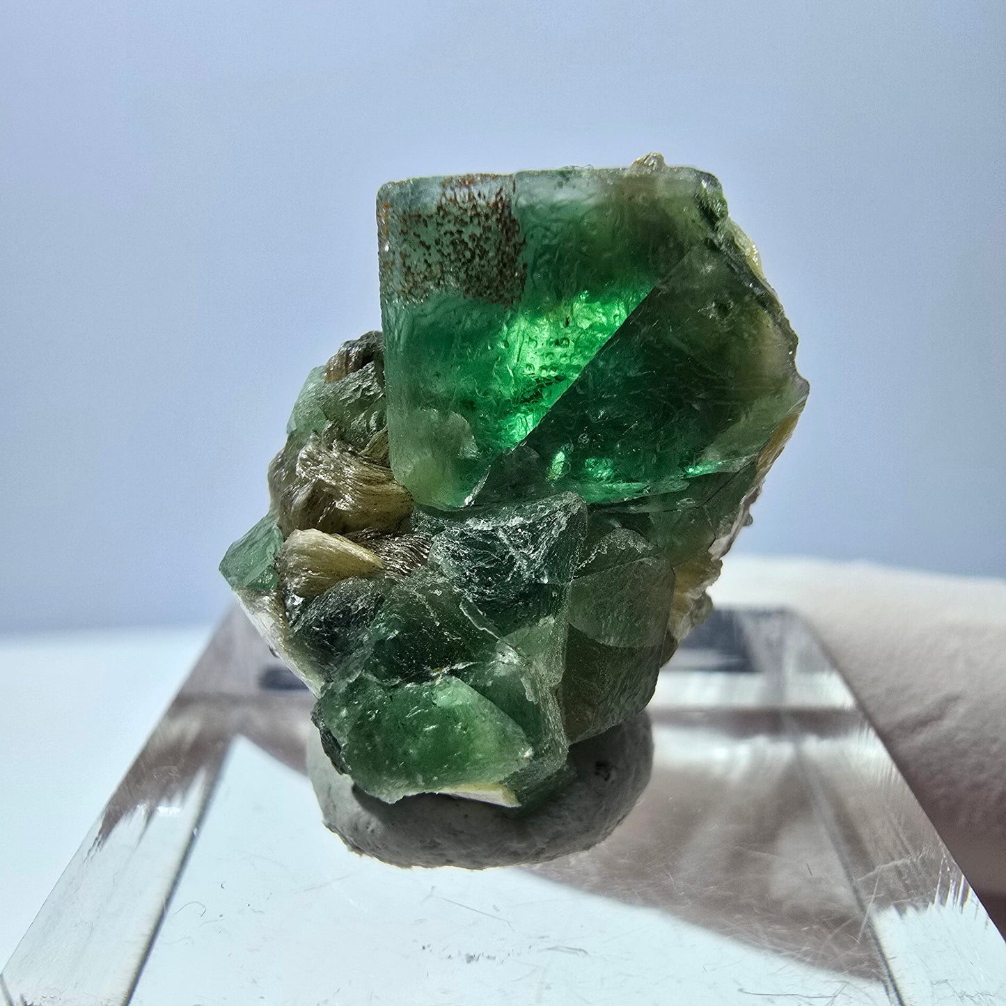 Cube de fluorite fantôme, spécimen de muscovite, Erongo, Namibie, 23 x 17 x 17 mm 