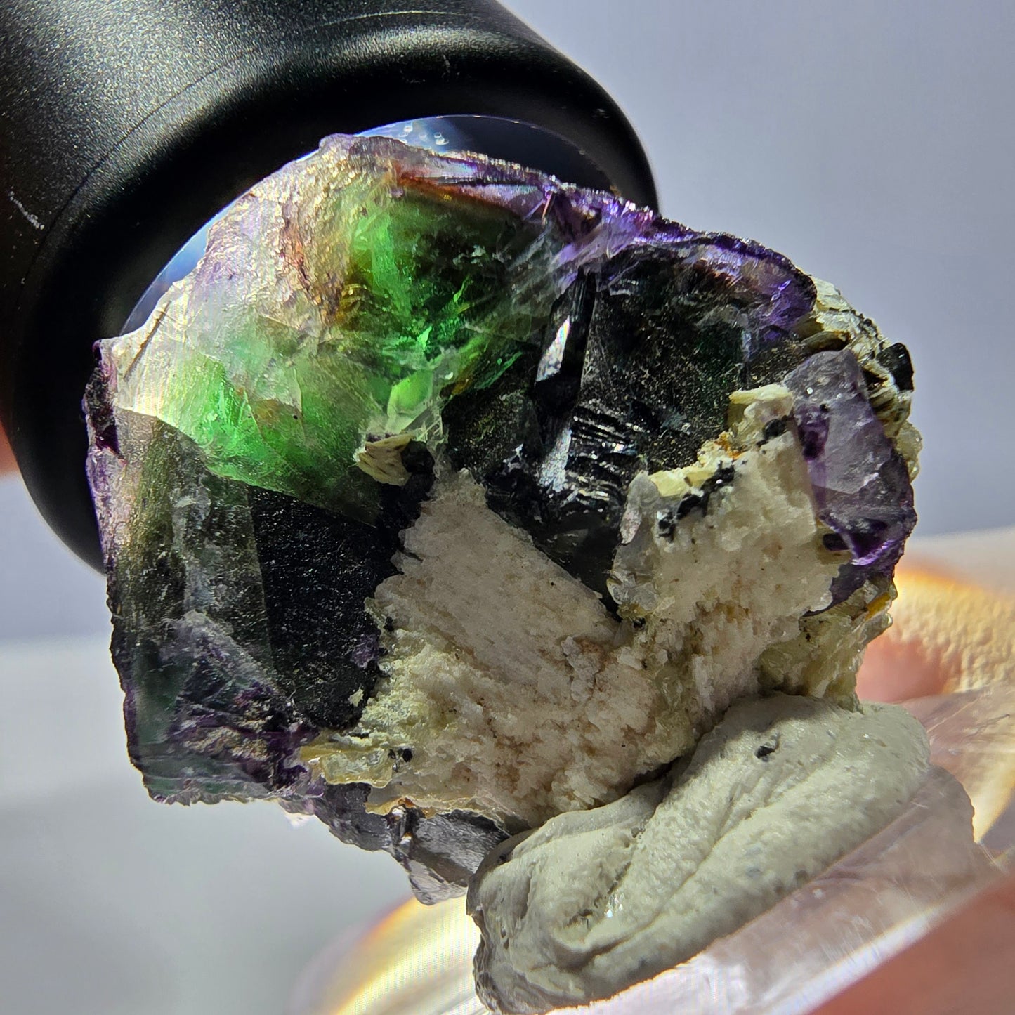 Cube de fluorite fantôme, zonal, spécimen de muscovite, Erongo, Namibie, 27 x 26 x 20 mm 