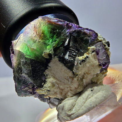 Cube de fluorite fantôme, zonal, spécimen de muscovite, Erongo, Namibie, 27 x 26 x 20 mm 