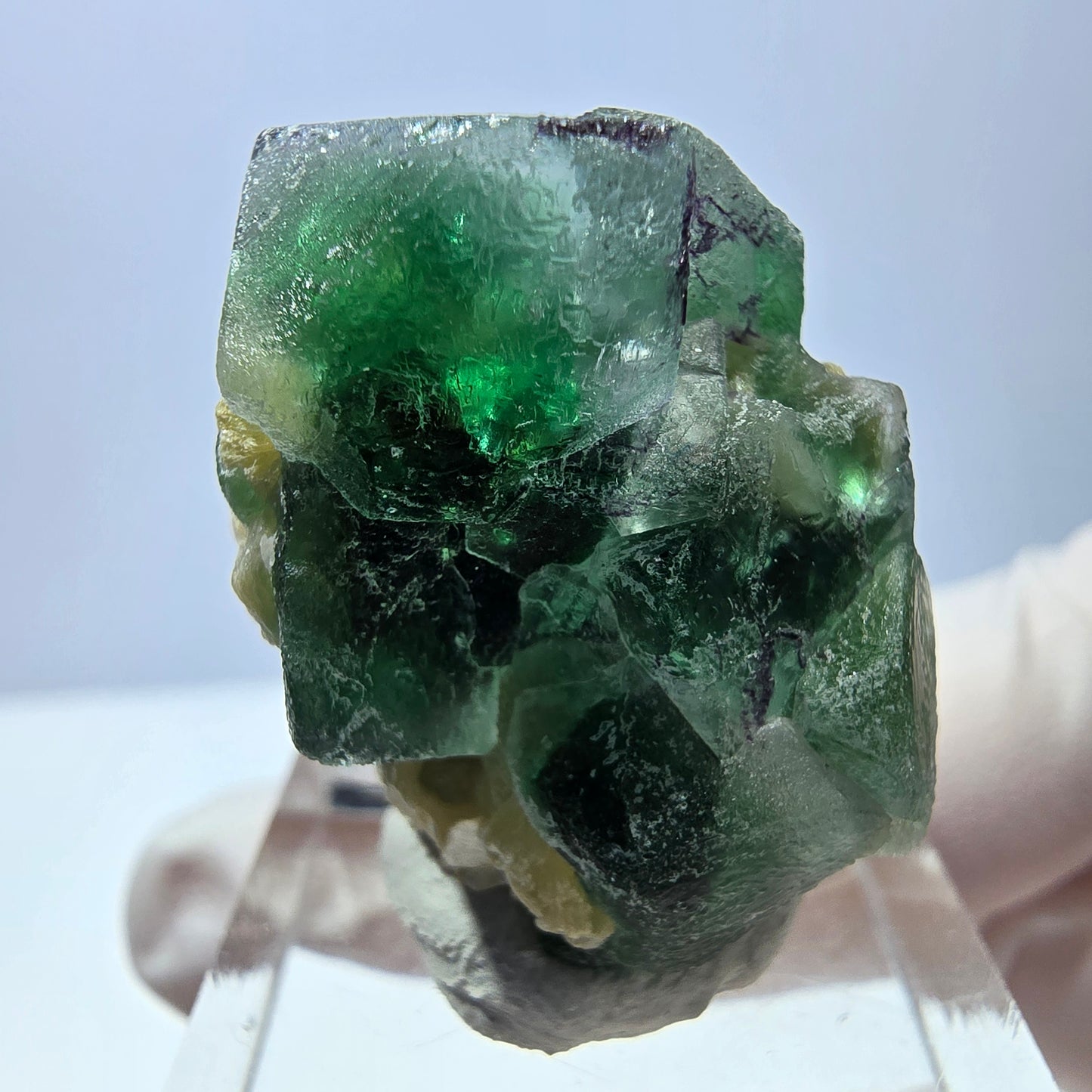Cube de fluorite fantôme, zonal, spécimen de muscovite, Erongo, Namibie, 29 x 22 x 20 mm 
