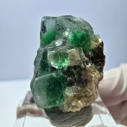 Cube de fluorite fantôme, zonal, spécimen de muscovite, Erongo, Namibie, 29 x 22 x 20 mm 
