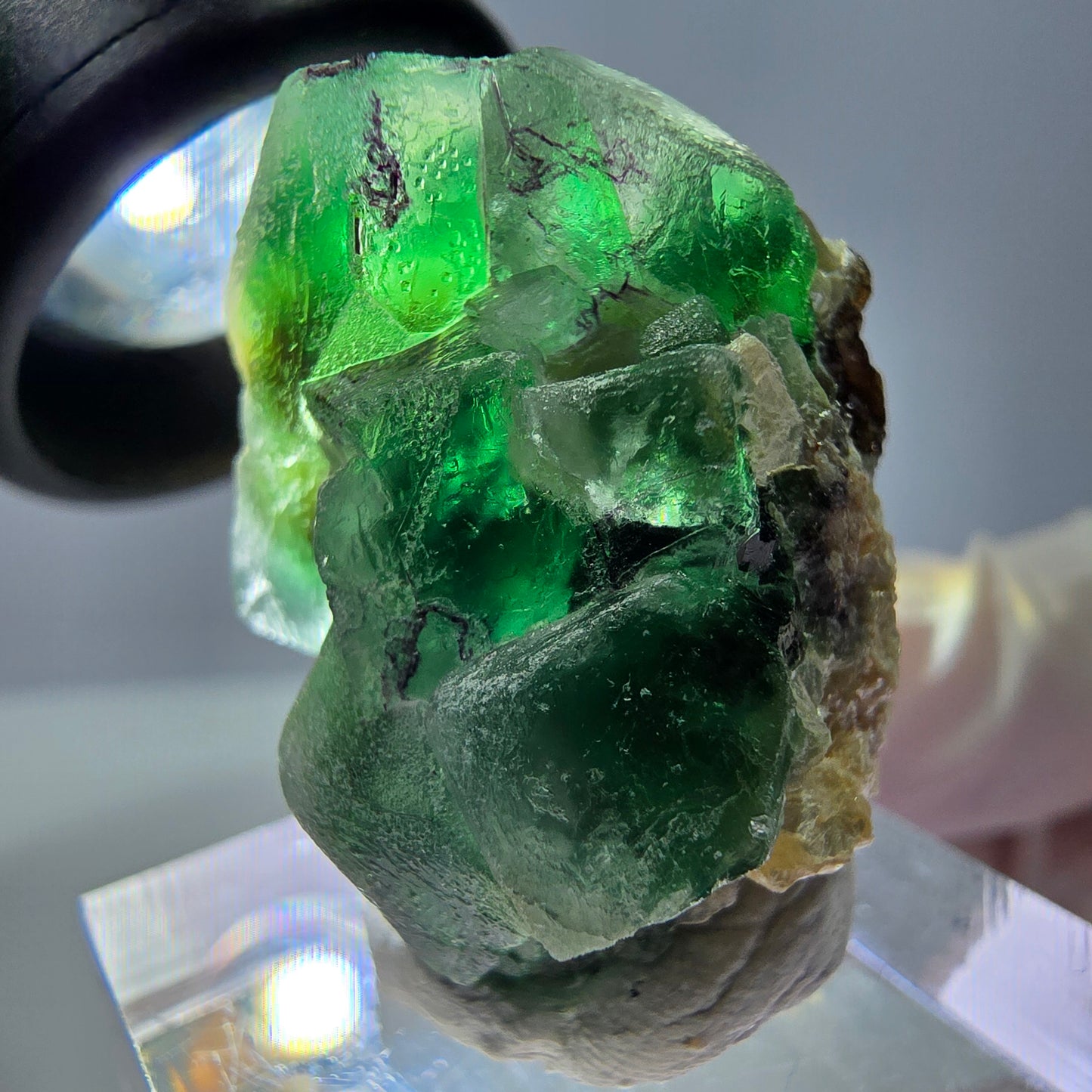 Cube de fluorite fantôme, zonal, spécimen de muscovite, Erongo, Namibie, 29 x 22 x 20 mm 