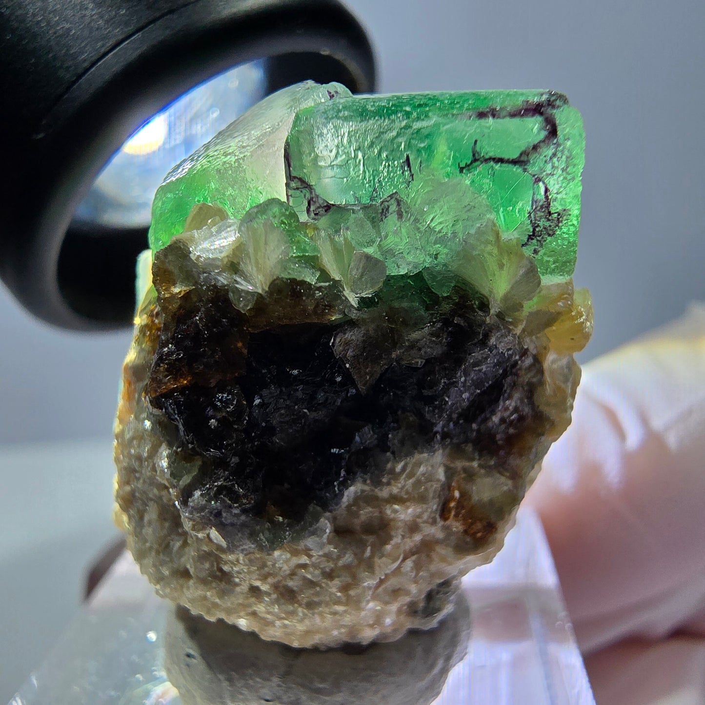Cube de fluorite fantôme, zonal, spécimen de muscovite, Erongo, Namibie, 29 x 22 x 20 mm 
