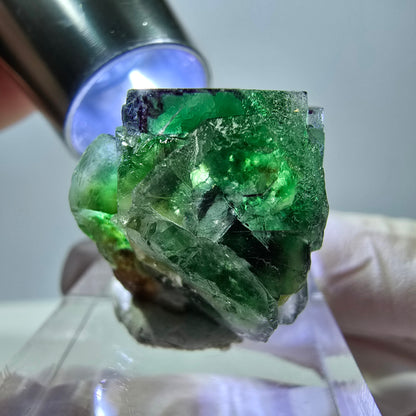 Cube de fluorite fantôme, zonal, spécimen de muscovite, Erongo, Namibie, 21 x 20 x 19 mm 