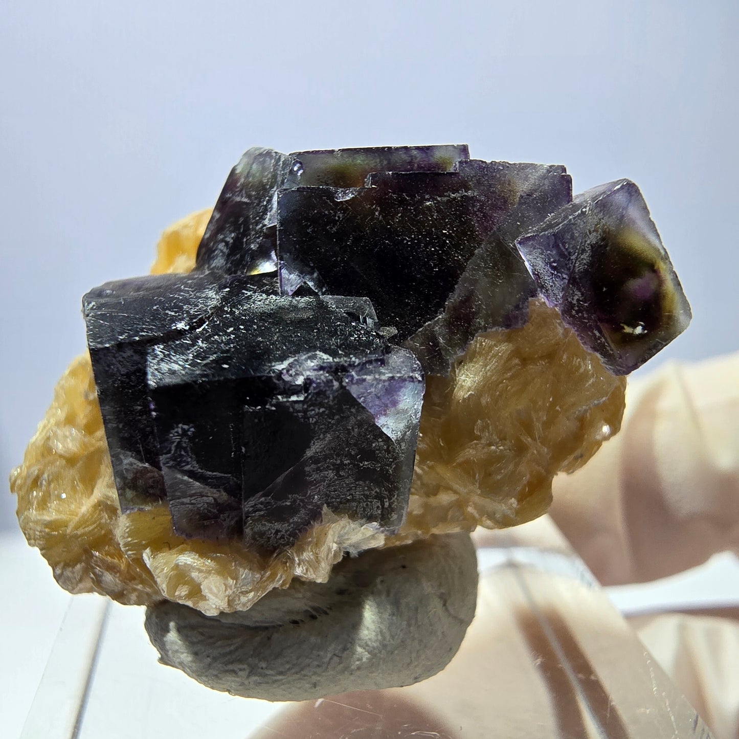 Cubes de fluorite fantôme colorés, spécimen de muscovite, Erongo, Namibie, 32 x 27 x 13 mm 