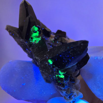 Spécimen rare de tourmaline Schorl, quartz fumé et hyalite, Erongo, Namibie, 37 x 29 x 19 mm 
