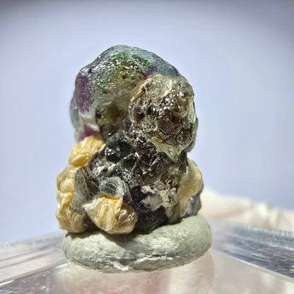 Cubes de fluorite fantôme colorés, spécimen de muscovite, Erongo, Namibie, 18 x 17 x 11 mm 