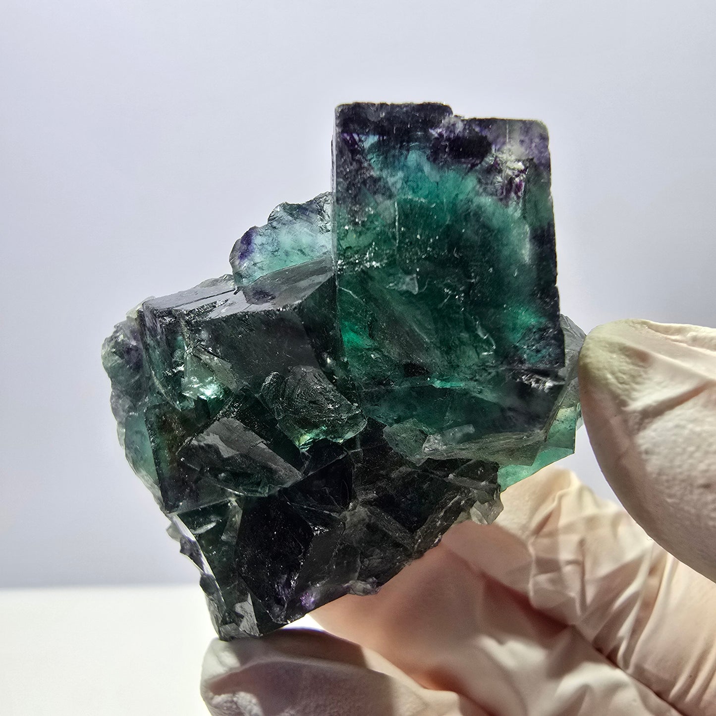 Spécimen de cube de fluorite fantôme, parqueté, vert violet Okorusu, Namibie 62*45*29mm 