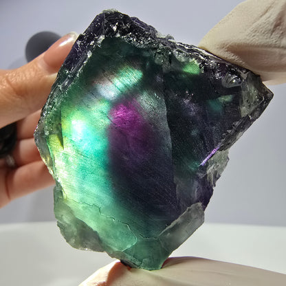Spécimen de cube de fluorite fantôme vert violet zonal 11:11 Angel Pocket, Namibie 56*48*19mm 