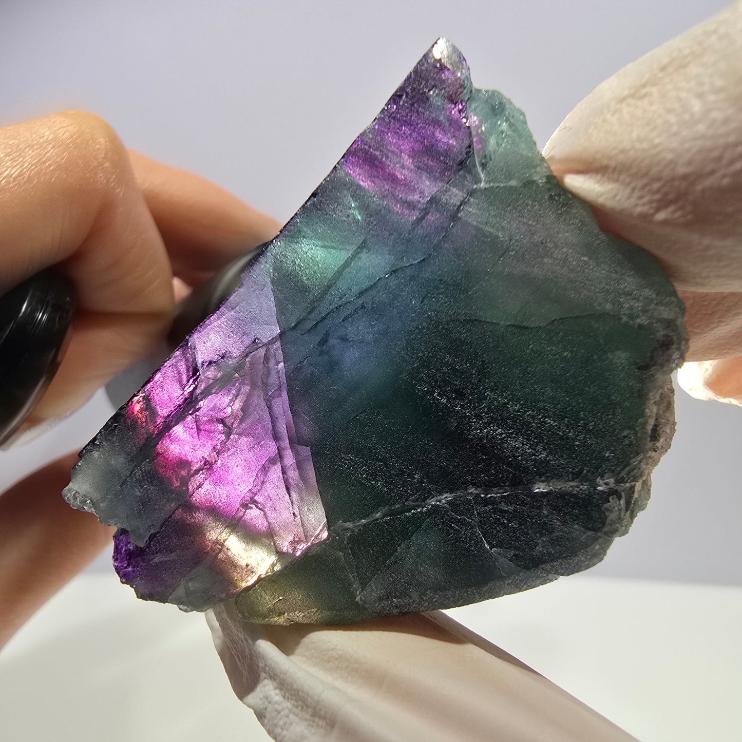 Spécimen de cube de fluorite fantôme vert violet zonal 11:11 Angel Pocket, Namibie 54*38*38mm 
