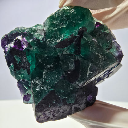 Spécimen de cube de fluorite fantôme vert violet zonal 11:11 Angel Pocket, Namibie 69*53*40mm 