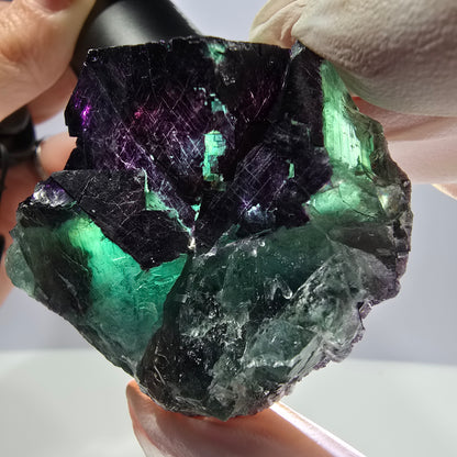 Spécimen de cube de fluorite fantôme vert violet zonal 11:11 Angel Pocket, Namibie 57*48*28mm 