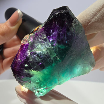 Spécimen de cube de fluorite fantôme vert violet zonal 11:11 Angel Pocket, Namibie 57*46*20mm 