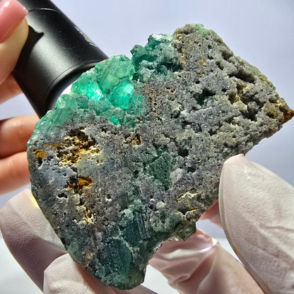 Spécimen de cube de fluorite fantôme parqueté vert violet Okorusu, Namibie 62*44*26mm 