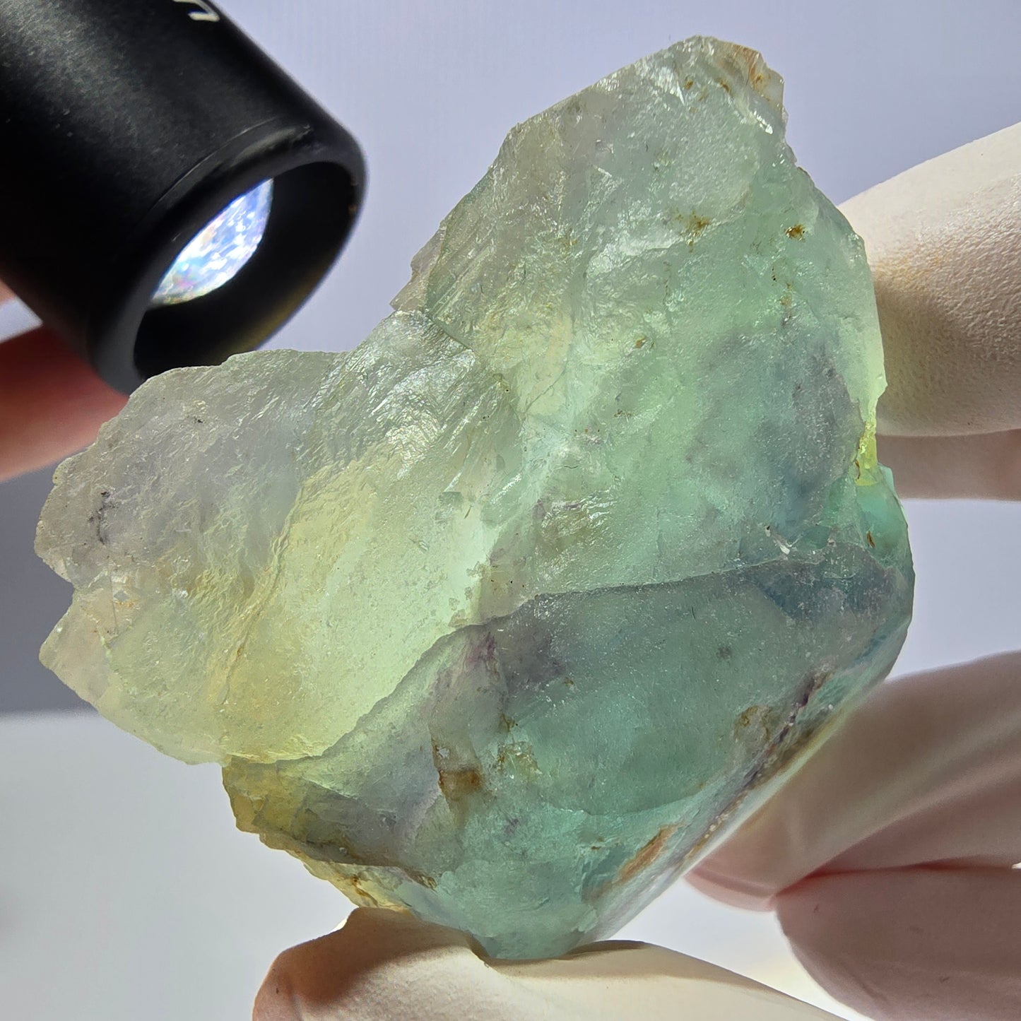 Rare spécimen de cube de fluorite fantôme, vert et blanc, Okorusu, Namibie, 61 x 51 x 34 mm 