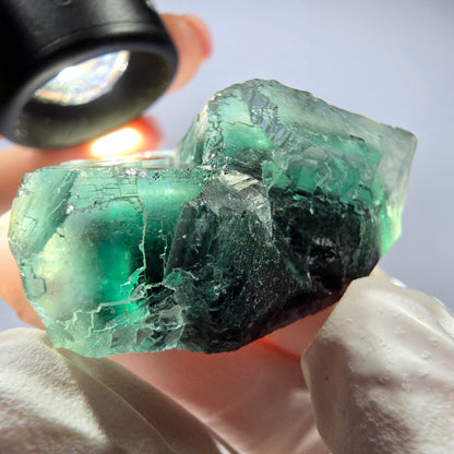 Spécimen de cube de fluorite fantôme parqueté vert violet Okorusu, Namibie 40*29*21mm 
