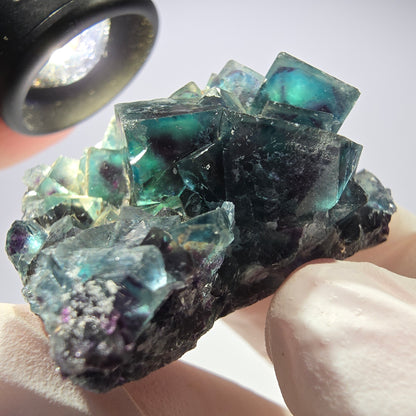 Rare spécimen de cube de fluorite fantôme, vert-violet, Okorusu, Namibie, 45 x 33 x 21 mm 