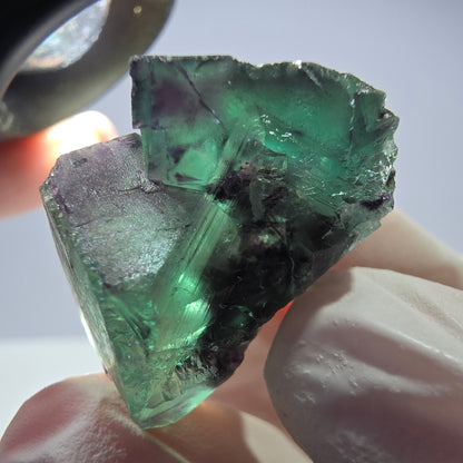 Spécimen de cube de fluorite fantôme parqueté vert violet Okorusu, Namibie 28*24*18mm 