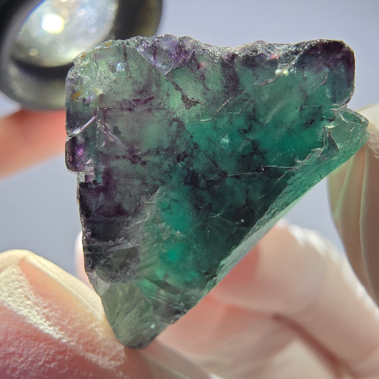 Spécimen de cube de fluorite fantôme parqueté vert violet Okorusu, Namibie 34*31*24mm 