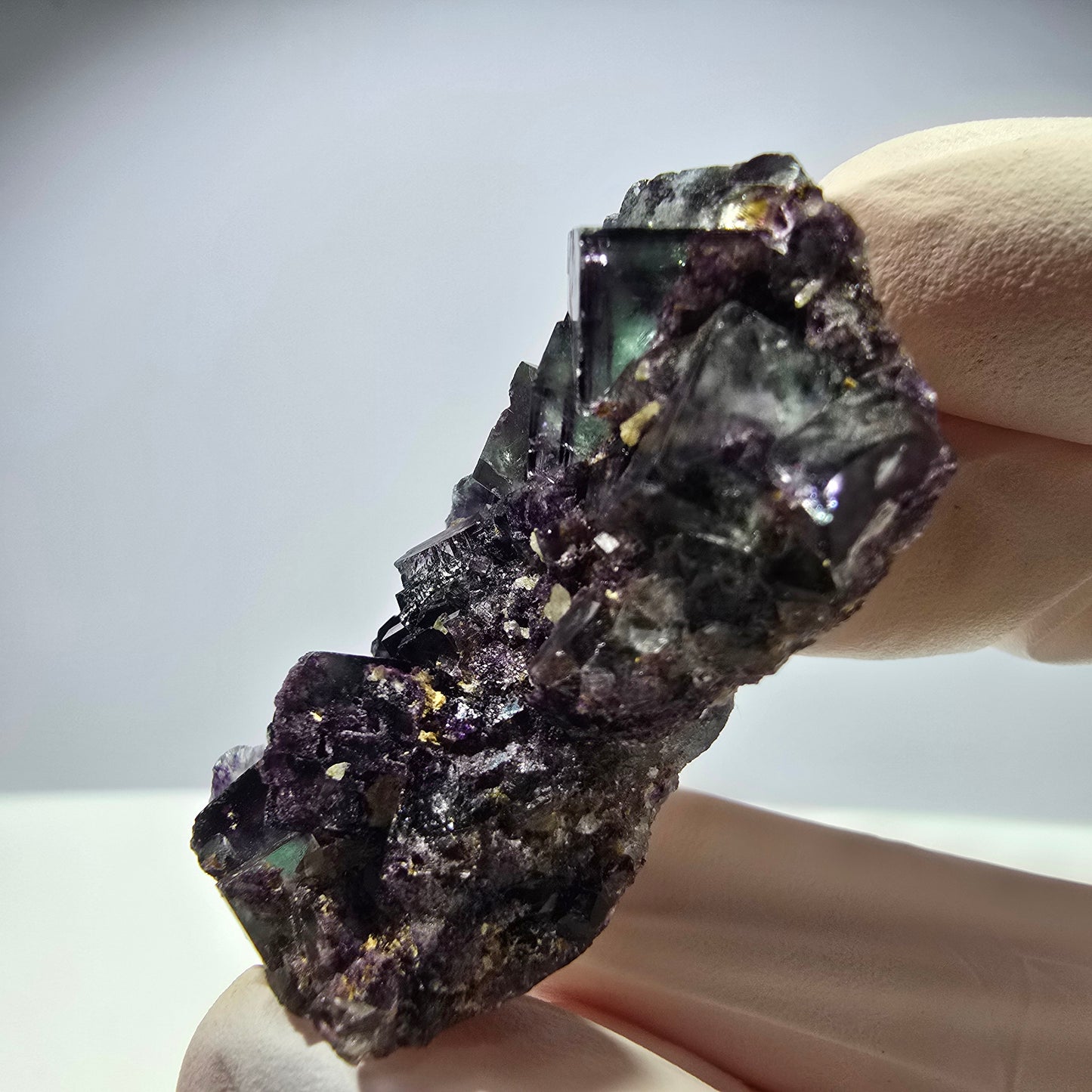 Spécimen de cube de fluorite fantôme parqueté vert violet Okorusu, Namibie 49*27*17mm 