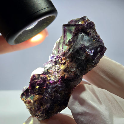 Spécimen de cube de fluorite fantôme parqueté vert violet Okorusu, Namibie 49*27*17mm 
