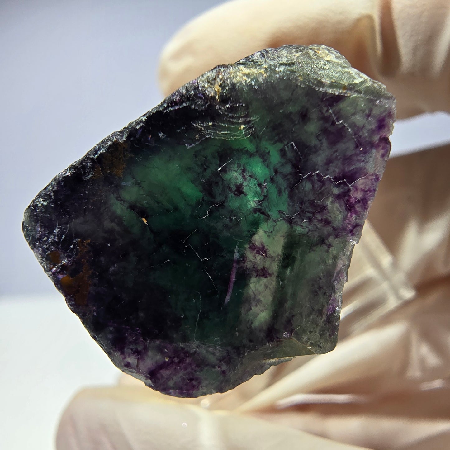 Rare cube de fluorite fantôme parqueté vert violet Okorusu Namibie 23*21*19mm 
