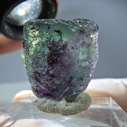 Rare cube de fluorite fantôme parqueté vert violet Okorusu Namibie 21*19*13mm 