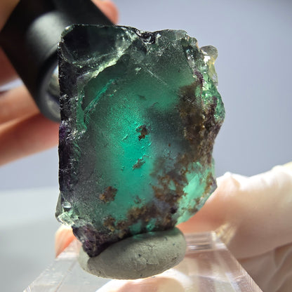 Rare cube de fluorite fantôme parqueté vert violet Okorusu Namibie 31*27*21mm 