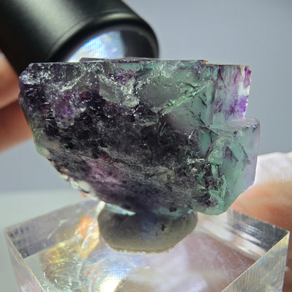 Rare cube de fluorite fantôme parqueté vert violet Okorusu Namibie 24*23*21mm 