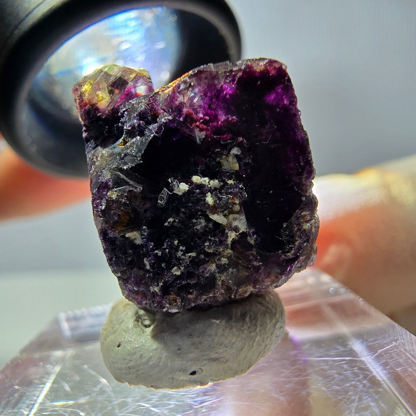Rare cube de fluorite fantôme, vert violet, Okorusu, Namibie, 19 x 18 x 14 mm 