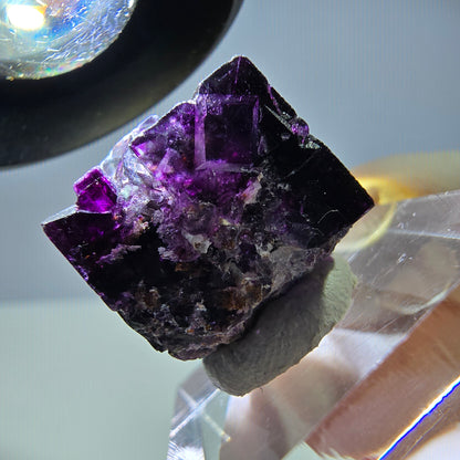 Rare cube de fluorite fantôme, vert violet, Okorusu, Namibie, 19 x 18 x 14 mm 