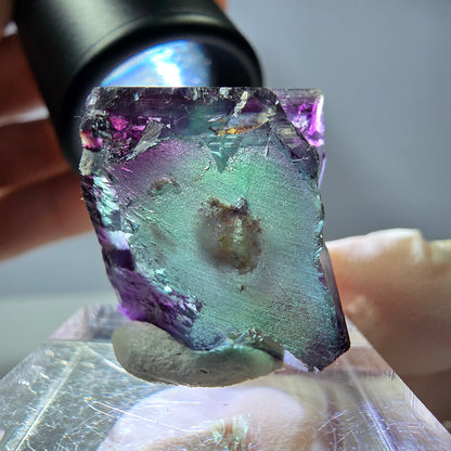 Rare cube de fluorite fantôme parqueté vert violet Okorusu Namibie 19*20*14mm 