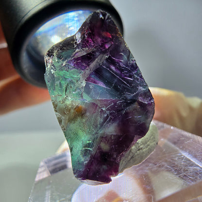 Rare cube de fluorite fantôme parqueté vert violet Okorusu Namibie 19*20*14mm 