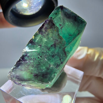 Rare cube de fluorite fantôme parqueté vert violet Okorusu Namibie 28*24*13mm 