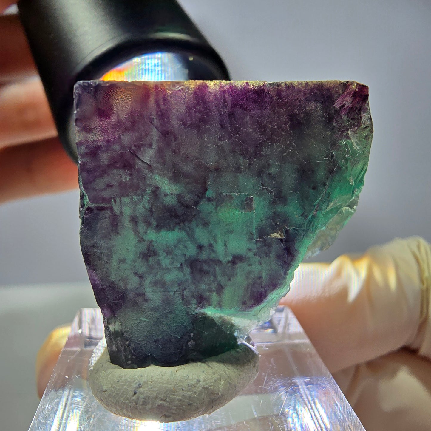 Rare cube de fluorite fantôme parqueté vert violet Okorusu Namibie 32*29*24mm 