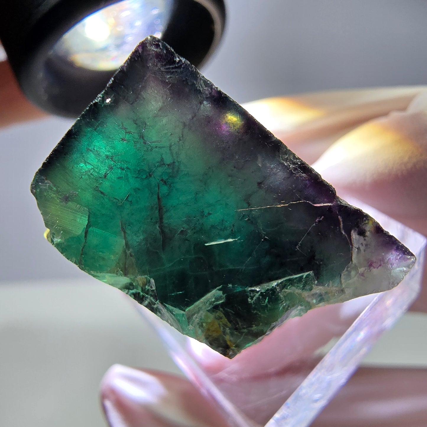Rare cube de fluorite fantôme parqueté vert violet Okorusu Namibie 27*26*18mm 