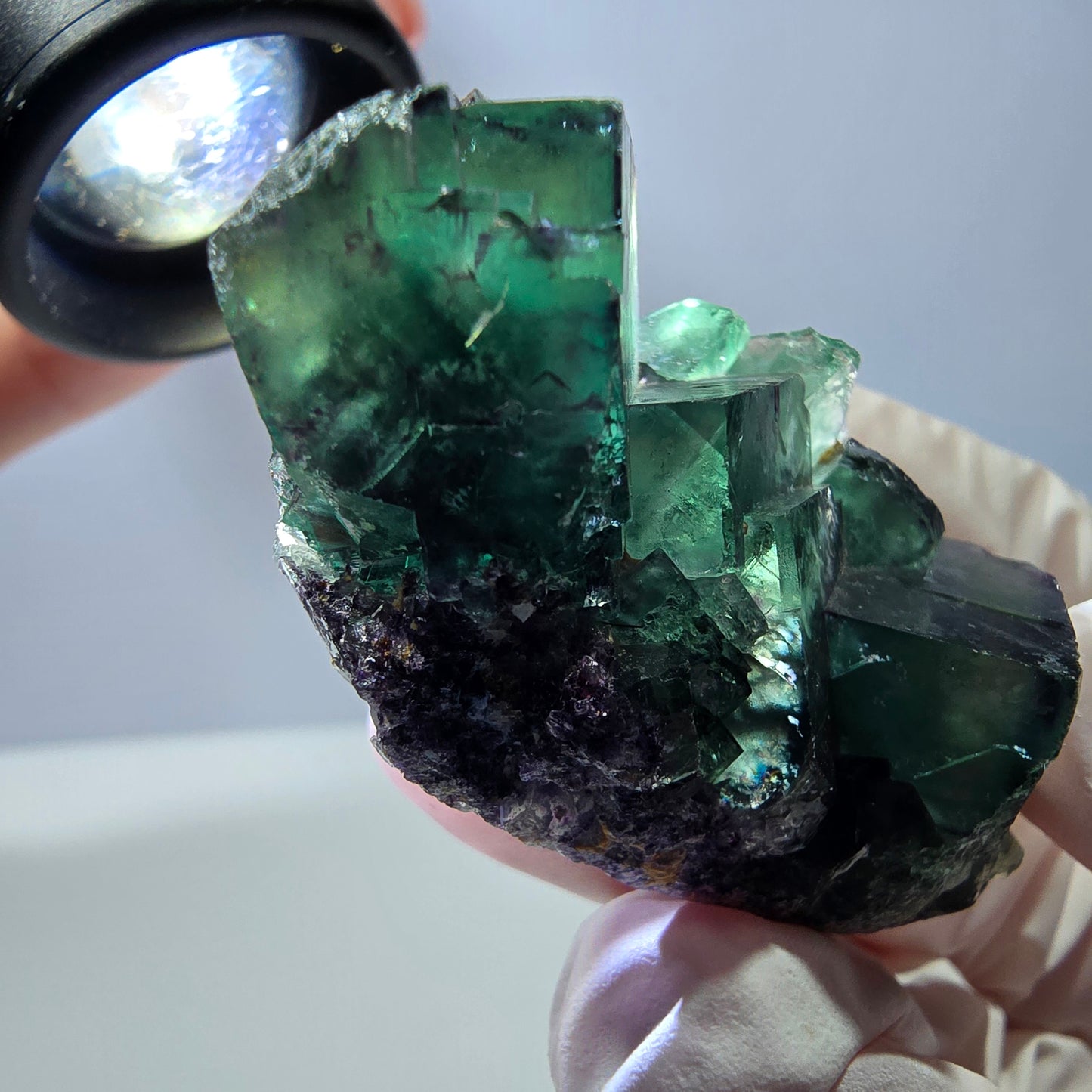 Rare spécimen de cube de fluorite fantôme, vert-violet, Okorusu, Namibie, 49 x 30 x 20 mm 