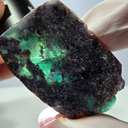 Rare spécimen de cube de fluorite fantôme, vert-violet, Okorusu, Namibie, 49 x 30 x 20 mm 