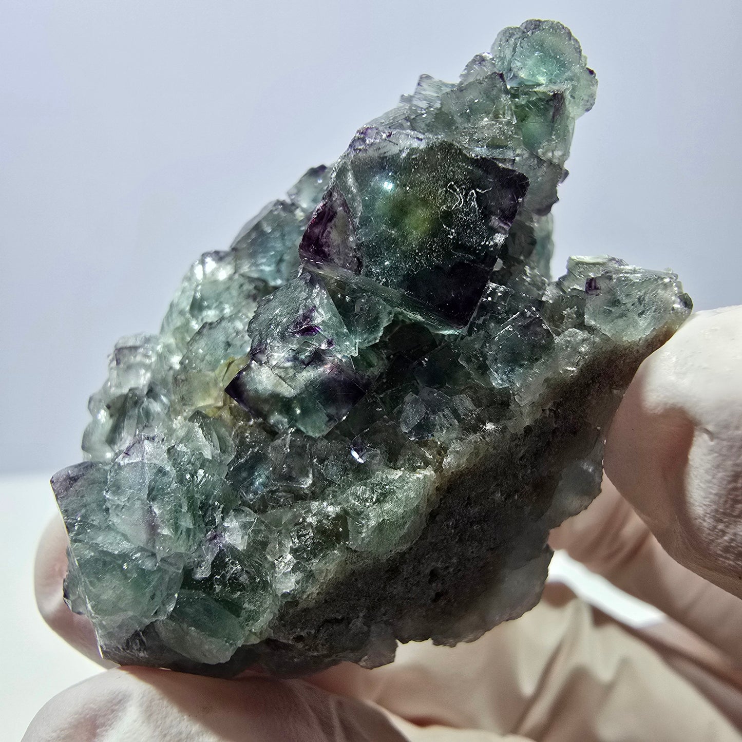 Spécimen de cube de fluorite fantôme, vert-violet zonal, Okorusu, Namibie, 35 x 35 x 28 mm 
