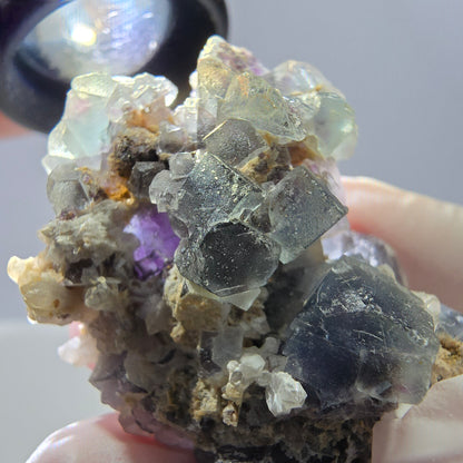 Cube de fluorite fantôme, spécimen de quartz vert violet, Okorusu, Namibie, 43 x 32 x 20 mm 