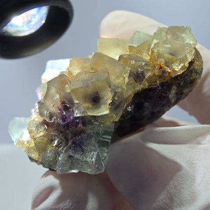 Spécimen de cube de fluorite fantôme transparente, vert-violet, Okorusu, Namibie, 54 x 41 x 22 mm 