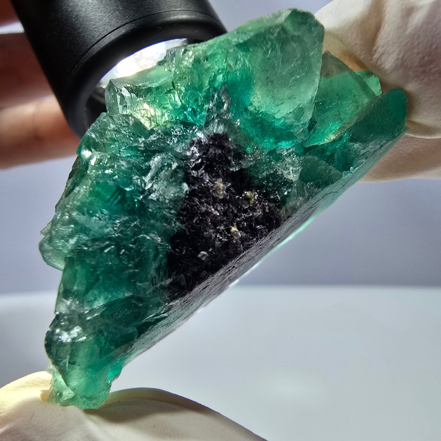 Rare spécimen de cube de fluorite fantôme, vert-violet, Okorusu, Namibie, 47 x 29 x 23 mm 