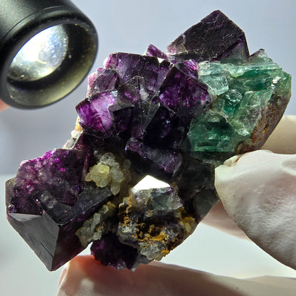Cube de fluorite fantôme, spécimen de quartz vert violet, Okorusu, Namibie, 62 x 35 x 29 mm 