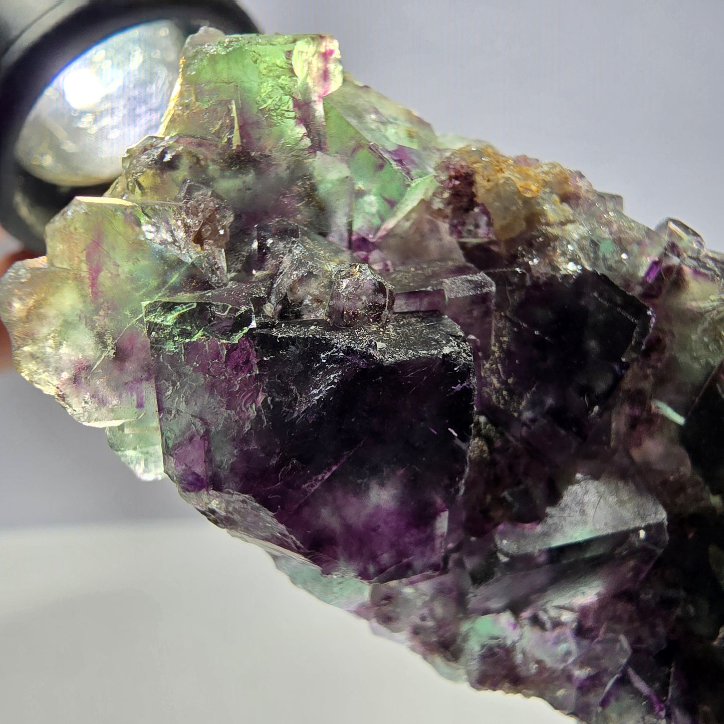 Rare spécimen de cube de fluorite fantôme, vert-violet, Okorusu, Namibie, 64 x 35 x 14 mm 
