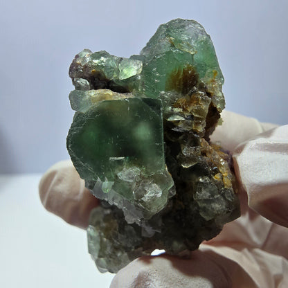 Rare cube de fluorite fantôme, spécimen de quartz vert violet Okorusu Namibie 47 x 28 x 25 mm 