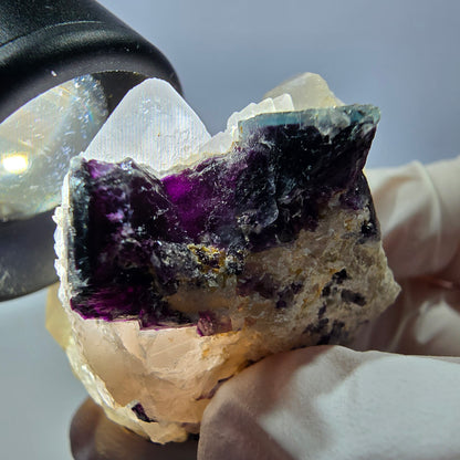Rare cube de fluorite fantôme, spécimen de quartz vert violet Okorusu Namibie 49*41*29mm 