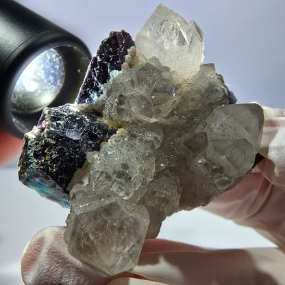 Rare cube de fluorite fantôme, spécimen de quartz vert violet Okorusu Namibie 49*41*29mm 