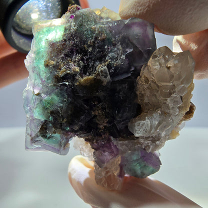 Rare cube de fluorite fantôme, spécimen de quartz vert violet Okorusu Namibie 42*41*24mm 