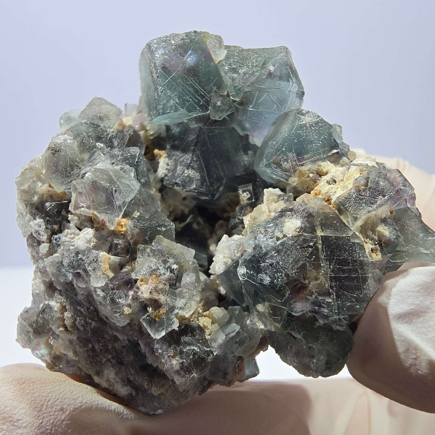 Rare cube de fluorite fantôme, spécimen de quartz vert violet Okorusu Namibie 47*46*37 mm 